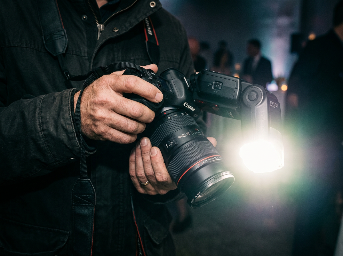 Flash speedlight montado em câmera DSLR